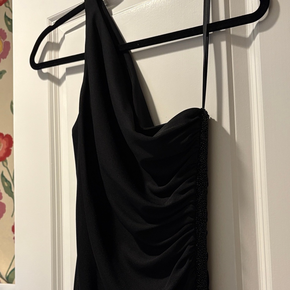 Elegant Black Women's Dress one shoulder beaded detailing
